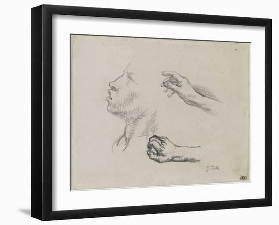 Feuille d'?des : profil et mains, ?de pour Les glaneuses (1855-56)-Jean-François Millet-Framed Giclee Print