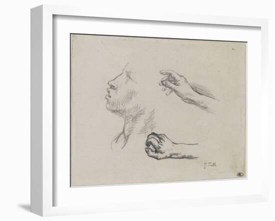 Feuille d'?des : profil et mains, ?de pour Les glaneuses (1855-56)-Jean-François Millet-Framed Giclee Print