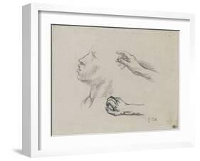 Feuille d'?des : profil et mains, ?de pour Les glaneuses (1855-56)-Jean-François Millet-Framed Giclee Print