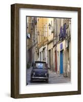 Fiat Driving in Narrow Street, Sassari, Sardinia, Italy-Doug Pearson-Framed Photographic Print