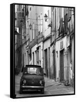 Fiat Driving in Narrow Street, Sassari, Sardinia, Italy-Doug Pearson-Framed Stretched Canvas