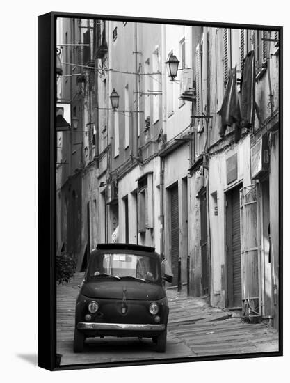 Fiat Driving in Narrow Street, Sassari, Sardinia, Italy-Doug Pearson-Framed Stretched Canvas