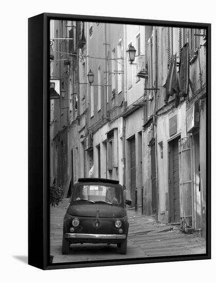 Fiat Driving in Narrow Street, Sassari, Sardinia, Italy-Doug Pearson-Framed Stretched Canvas