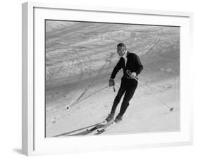 Fiat President Giovanni Agnelli Skiing Slopes Near His Sestriere Ski Resort-null-Framed Premium Photographic Print