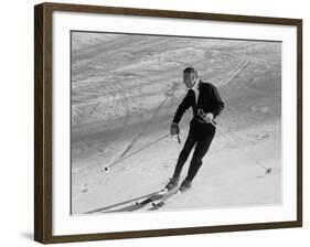 Fiat President Giovanni Agnelli Skiing Slopes Near His Sestriere Ski Resort-null-Framed Premium Photographic Print