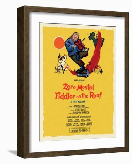 Fiddler on the Roof - Starring Zero Mostel - Music by Harold Prince, Vintage Theater Poster, 1964-Tom Morrow-Framed Art Print