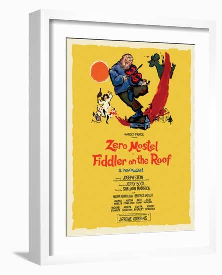 Fiddler on the Roof - Starring Zero Mostel - Music by Harold Prince, Vintage Theater Poster, 1964-Tom Morrow-Framed Art Print