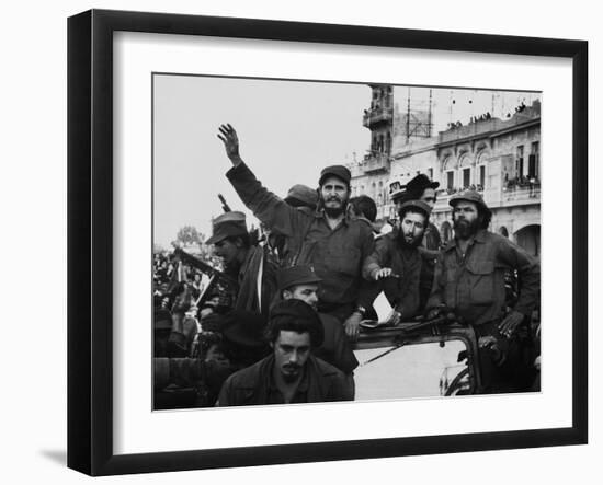 Fidel Castro, with His Fellow Revolutionaries, Entering Havana on January 8, 1959-null-Framed Photo