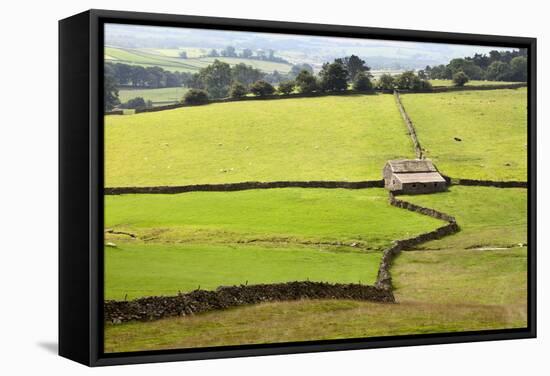 Field Barn and Dry Stone Walls in Crummack Dale, Yorkshire, England, United Kingdom, Europe-Mark Sunderland-Framed Stretched Canvas