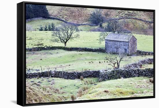 Field Barn and Dry Stone Walls in Garsdale-Mark-Framed Stretched Canvas