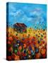 field flowers and old barn-Pol Ledent-Stretched Canvas