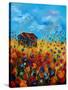 field flowers and old barn-Pol Ledent-Stretched Canvas