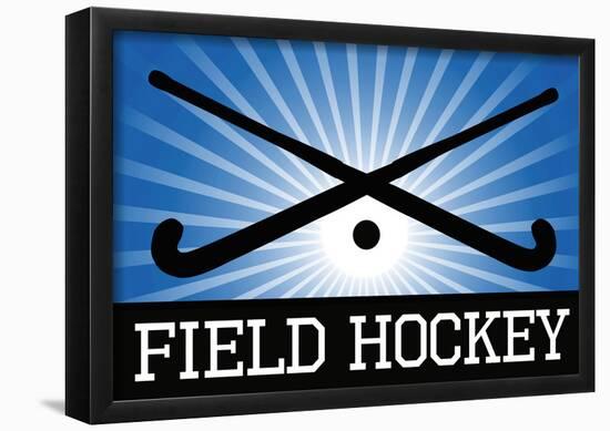 Field Hockey Crossed Sticks Blue Sports Poster Print-null-Framed Poster