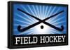 Field Hockey Crossed Sticks Blue Sports Poster Print-null-Framed Poster