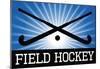 Field Hockey Crossed Sticks Blue Sports Poster Print-null-Mounted Poster