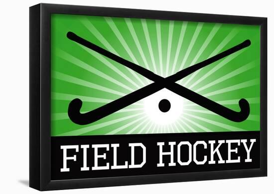 Field Hockey Crossed Sticks Green Sports Poster Print-null-Framed Poster