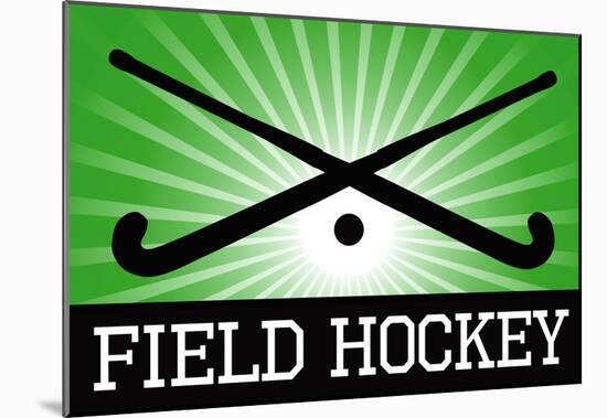 Field Hockey Crossed Sticks Green Sports Poster Print-null-Mounted Poster