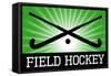 Field Hockey Crossed Sticks Green Sports Poster Print-null-Framed Stretched Canvas