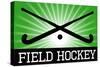 Field Hockey Crossed Sticks Green Sports Poster Print-null-Stretched Canvas