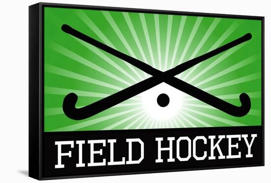 Field Hockey Crossed Sticks Green Sports Poster Print-null-Framed Stretched Canvas