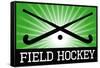 Field Hockey Crossed Sticks Green Sports Poster Print-null-Framed Stretched Canvas