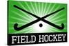 Field Hockey Crossed Sticks Green Sports Poster Print-null-Stretched Canvas