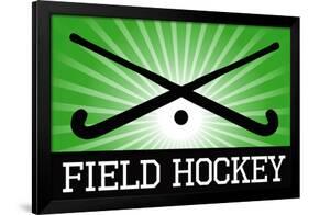 Field Hockey Crossed Sticks Green Sports Poster Print-null-Framed Poster