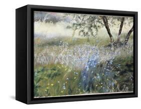 Field with Blue Flowers-Helen J. Vaughn-Framed Stretched Canvas