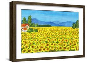 Field with Sunflowers-Iva Afonskaya-Framed Art Print