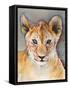 Fierce cub, Masai Mara, 2019, (conté and pastel on paper)-Mark Adlington-Framed Stretched Canvas