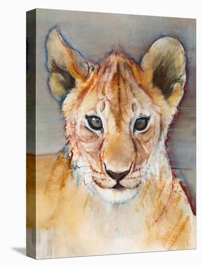 Fierce cub, Masai Mara, 2019, (conté and pastel on paper)-Mark Adlington-Stretched Canvas