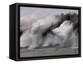 Fierce Lake Superior waves pound Minnesota's north shore-Layne Kennedy-Framed Stretched Canvas