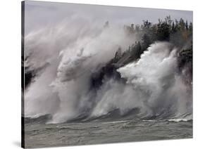 Fierce Lake Superior waves pound Minnesota's north shore-Layne Kennedy-Stretched Canvas