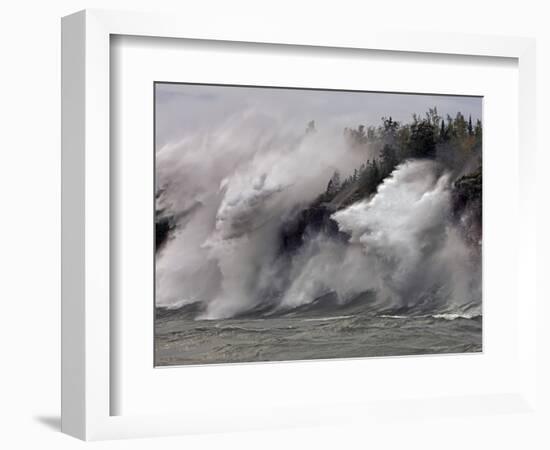 Fierce Lake Superior waves pound Minnesota's north shore-Layne Kennedy-Framed Photographic Print