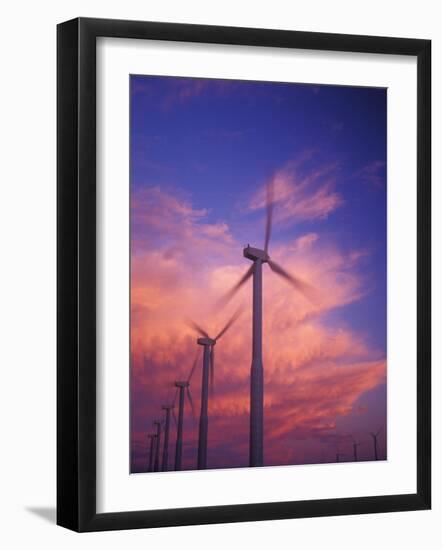 Fiery Cloud at Sunset with Power Generating Windmills, Walla Walla County, WA USA-Brent Bergherm-Framed Photographic Print