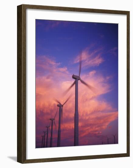 Fiery Cloud at Sunset with Power Generating Windmills, Walla Walla County, WA USA-Brent Bergherm-Framed Photographic Print