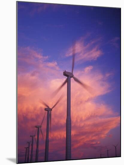 Fiery Cloud at Sunset with Power Generating Windmills, Walla Walla County, WA USA-Brent Bergherm-Mounted Photographic Print