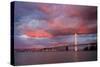 Fiery Clouds and Jet Plane at Bay Bridge, Oakland-null-Stretched Canvas