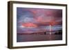 Fiery Clouds and Jet Plane at Bay Bridge, Oakland-null-Framed Photographic Print