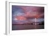 Fiery Clouds and Jet Plane at Bay Bridge, Oakland-null-Framed Photographic Print