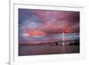 Fiery Clouds and Jet Plane at Bay Bridge, Oakland-null-Framed Photographic Print