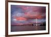 Fiery Clouds and Jet Plane at Bay Bridge, Oakland-null-Framed Photographic Print