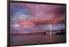 Fiery Clouds and Jet Plane at Bay Bridge, Oakland-null-Framed Photographic Print