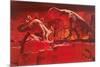 Fiery Dinosaur Diorama-null-Mounted Premium Giclee Print