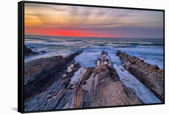 Fiery Sky Sunset at Montaña de Oro, Morro Bay California Coast-Vincent James-Framed Stretched Canvas