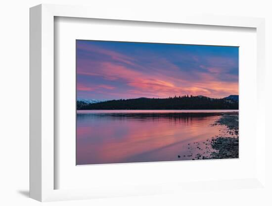 Fiery sunset clouds over Flathead Lake in Dayton, Montana, USA-Chuck Haney-Framed Photographic Print
