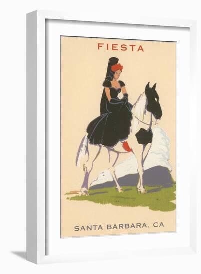 Fiesta, Spanish Lady on Horse, Santa Barbara, California-null-Framed Art Print