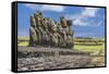 Fifteen Moai at the Restored Ceremonial Site of Ahu Tongariki-Michael-Framed Stretched Canvas