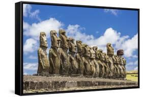 Fifteen Moai at the Restored Ceremonial Site of Ahu Tongariki-Michael-Framed Stretched Canvas