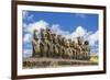 Fifteen Moai at the Restored Ceremonial Site of Ahu Tongariki-Michael-Framed Photographic Print